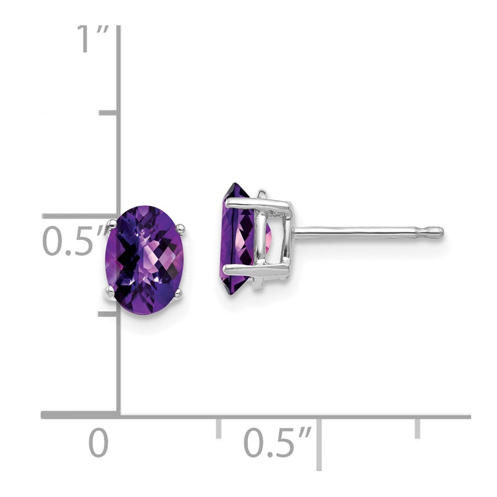 14K Weißgold Ohrringe mit ovalem Amethyst im Schachbrettschliff, 7x5 mm