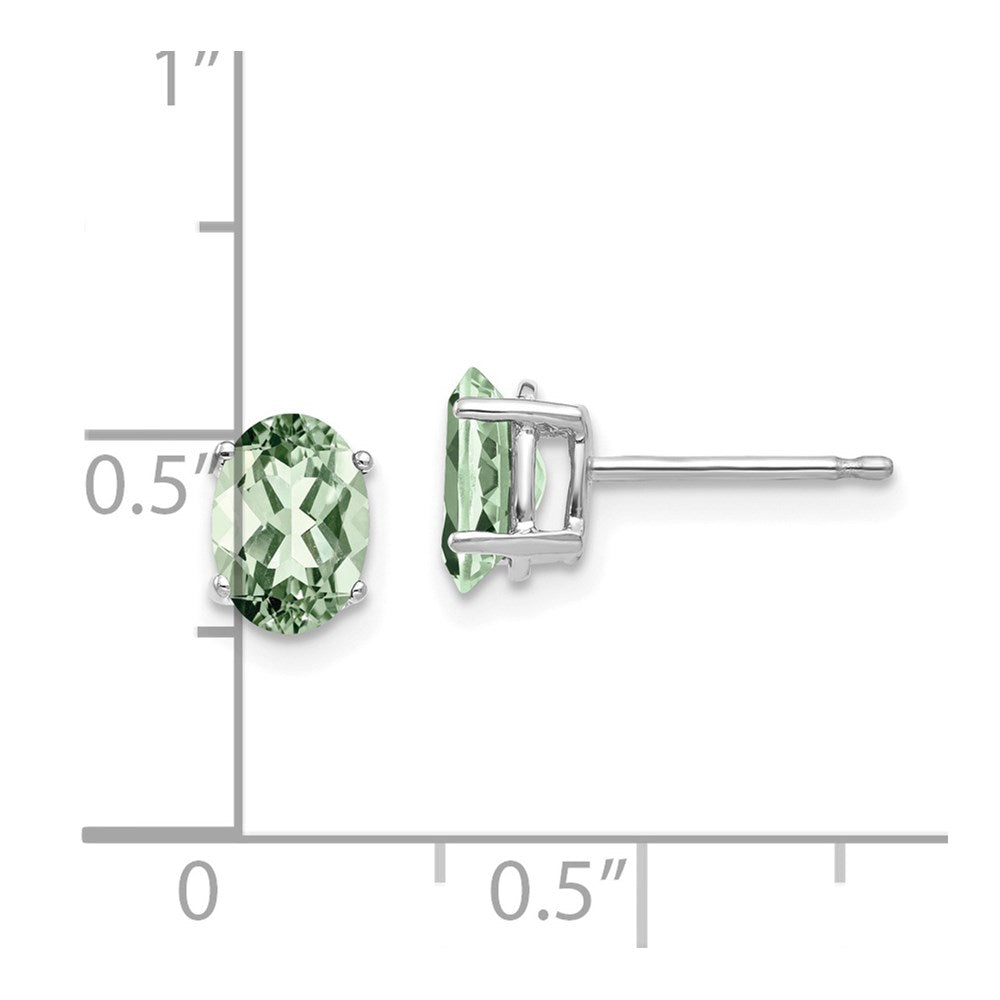 14K Weißgold Ohrringe mit ovalem grünem Quarz, 7x5 mm