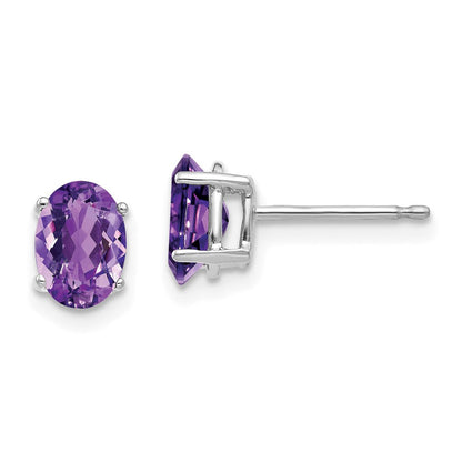 14K Weißgold Ohrringe mit ovalem Amethyst 7x5 mm