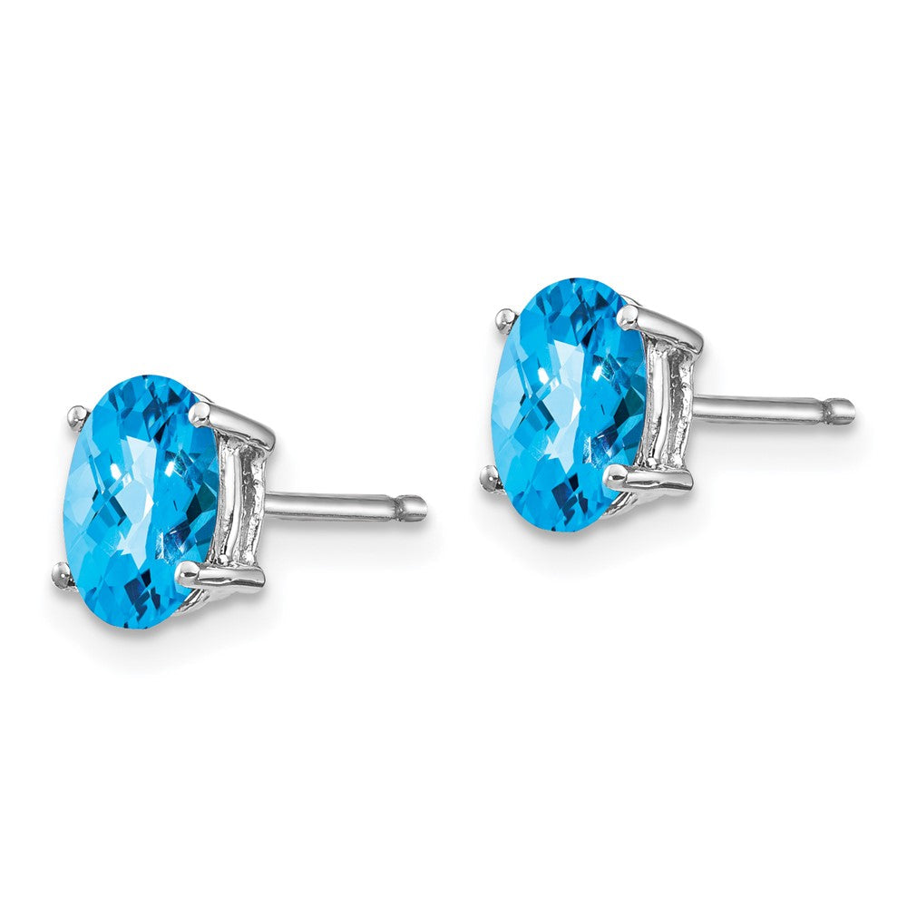 14K Weißgold Ohrringe mit 7x5 mm ovalem Blautopas im Schachbrettschliff