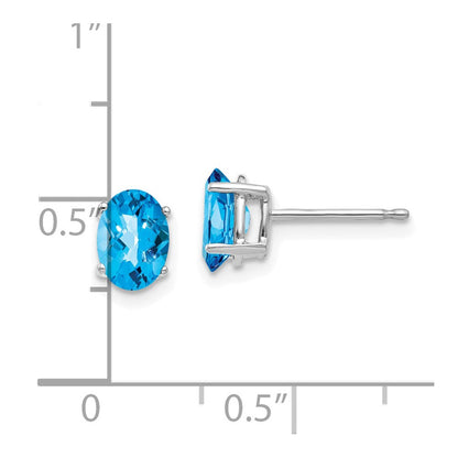 14K Weißgold Ohrringe mit 7x5 mm ovalem Blautopas im Schachbrettschliff