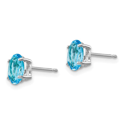 14K Weißgold Ohrringe mit ovalem blauem Topas, 7x5 mm