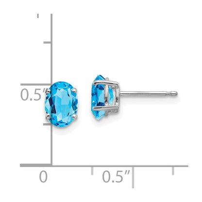 14K Weißgold Ohrringe mit ovalem blauem Topas, 7x5 mm