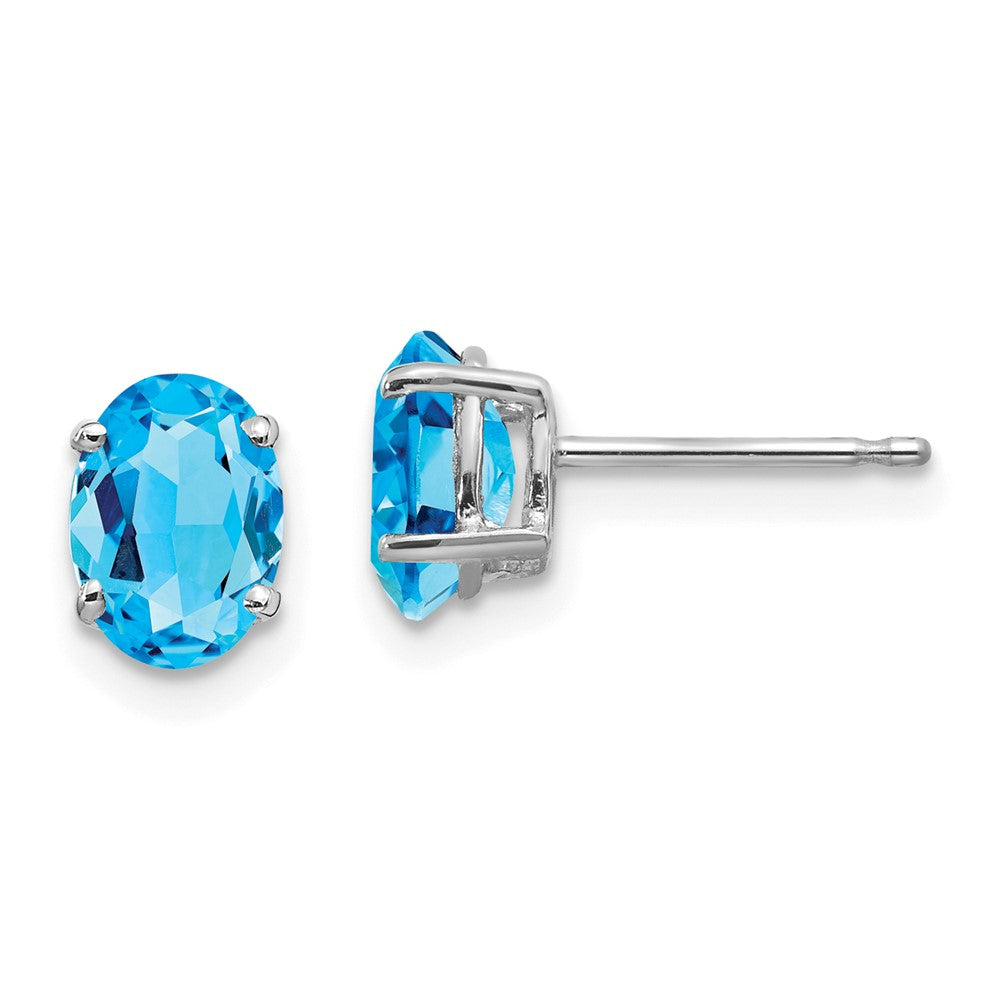14K Weißgold Ohrringe mit ovalem blauem Topas, 7x5 mm