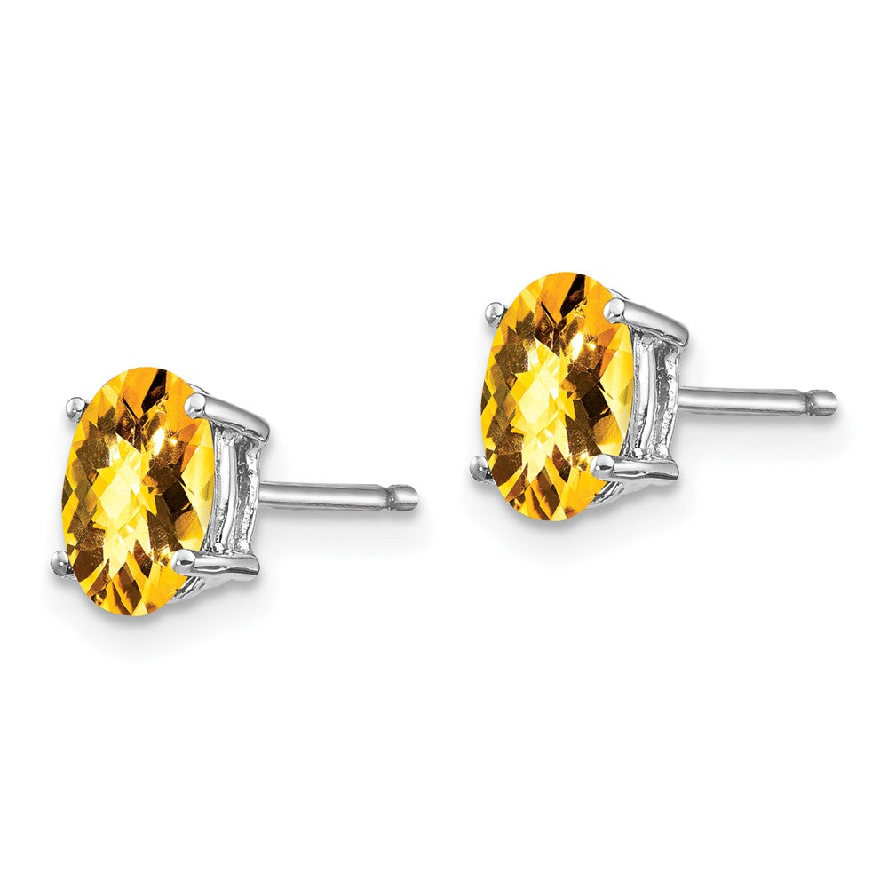 14K Weißgold Ohrringe mit ovalem Citrin im Karo-/Schachbrettschliff, 7 x 5 mm