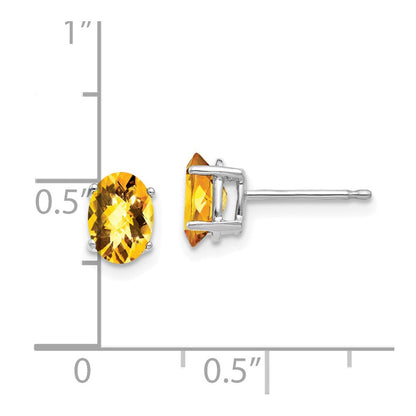14K Weißgold Ohrringe mit ovalem Citrin im Karo-/Schachbrettschliff, 7 x 5 mm