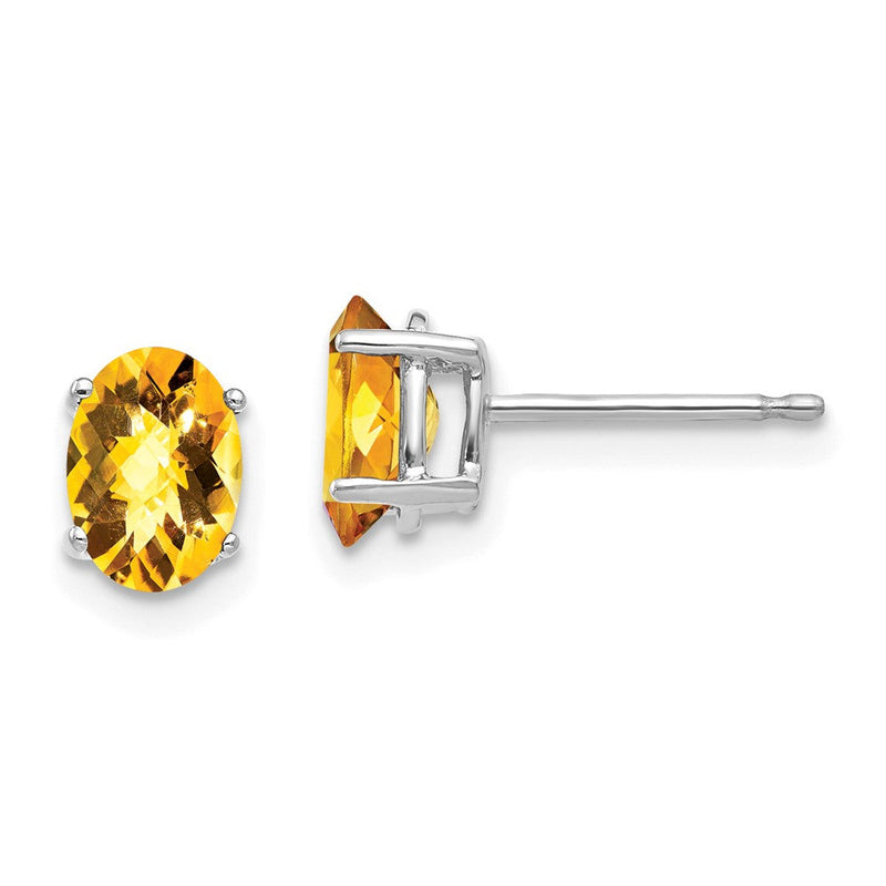 14K Weißgold Ohrringe mit ovalem Citrin im Karo-/Schachbrettschliff, 7 x 5 mm
