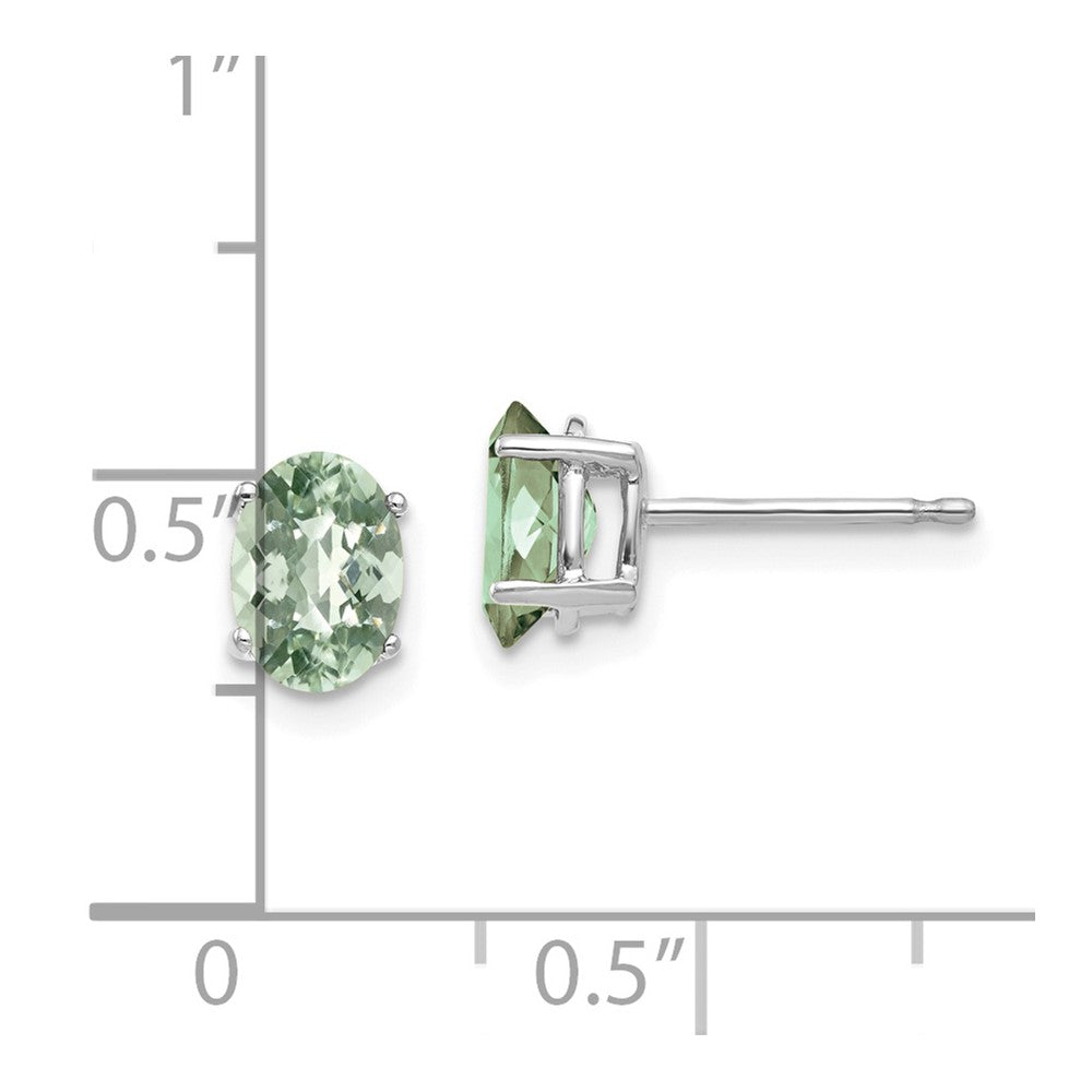 14K Weißgold Ohrringe mit 7x5 ovalem Schachbrettschliff-Grünquarz