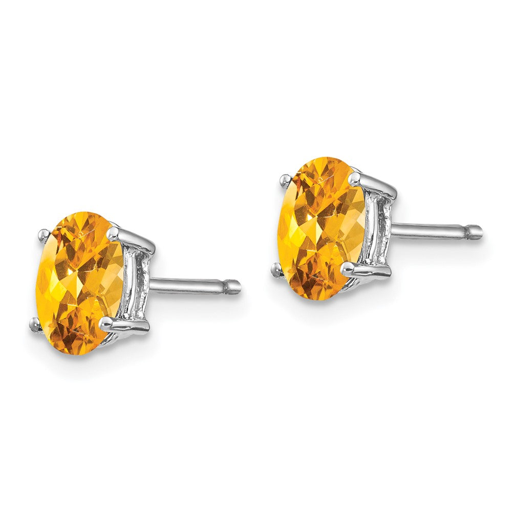 14K Weißgold Ohrringe mit ovalem Citrin, 7 x 5 mm