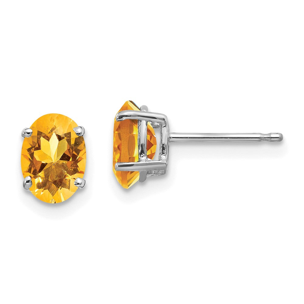 14K Weißgold Ohrringe mit ovalem Citrin, 7 x 5 mm