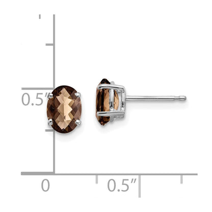 7x5 mm Ohrringe mit Rauchquarz im Oval-Karo-Schliff, 14K Weißgold mit Gelbgold