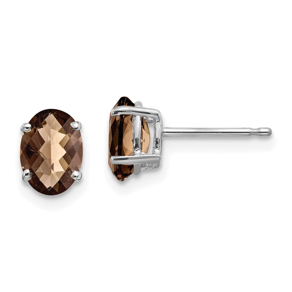 7x5 mm Ohrringe mit Rauchquarz im Oval-Karo-Schliff, 14K Weißgold mit Gelbgold