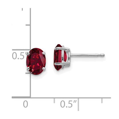 14K Weißgold Ohrringe mit ovalem 7x5mm synthetischem Rubin