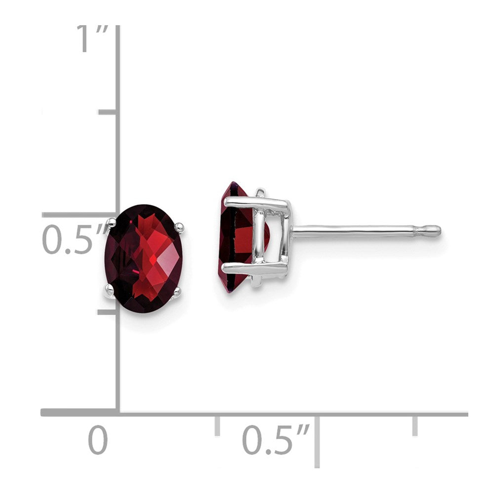 14K Weißgold Ohrringe mit ovalem Karo-Schliff Granat, 7x5 mm