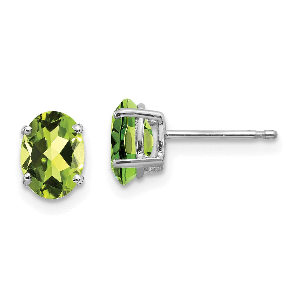14K Weißgold Ohrringe mit 7x5 mm ovalem Peridot