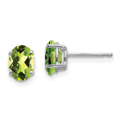 14K Weißgold Ohrringe mit 7x5 mm ovalem Peridot