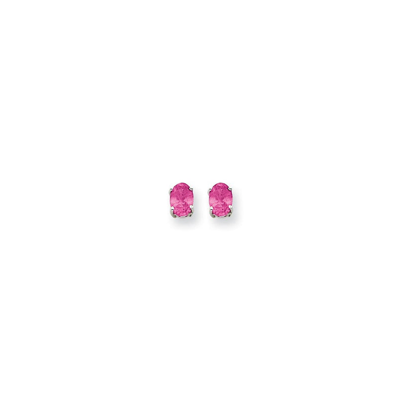 14K Weißgold Ohrringe mit ovalem rosa Turmalin, 7 x 5 mm