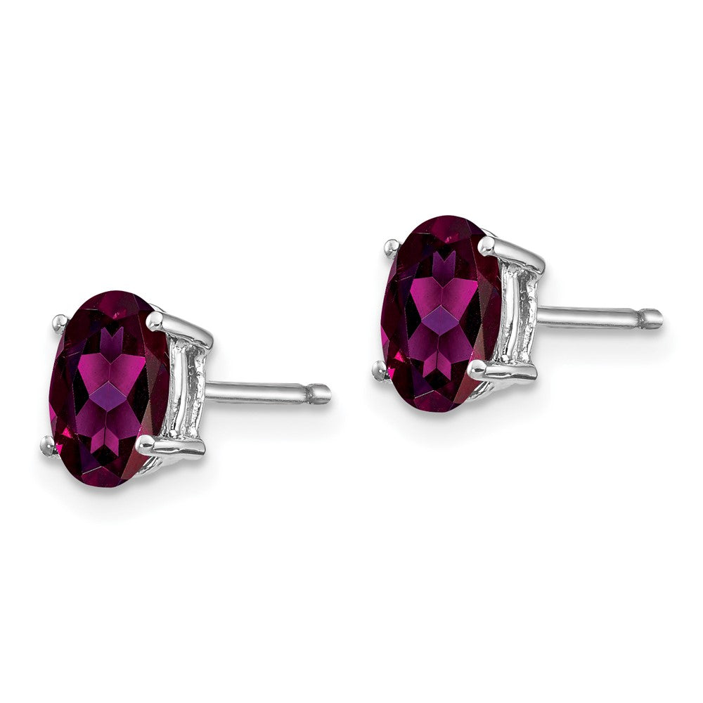 14K Weißgold Ohrstecker mit ovalem Rhodolith-Granat