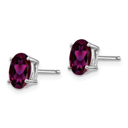 14K Weißgold Ohrstecker mit ovalem Rhodolith-Granat