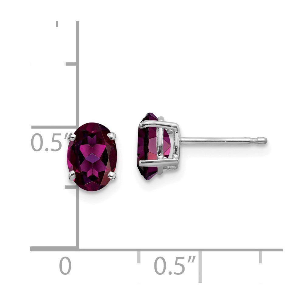 14K Weißgold Ohrstecker mit ovalem Rhodolith-Granat