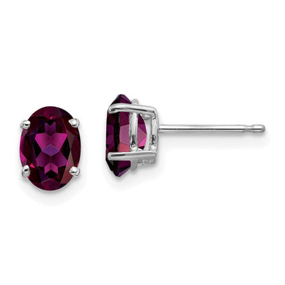 14K Weißgold Ohrstecker mit ovalem Rhodolith-Granat