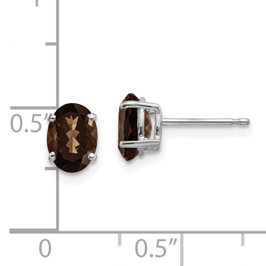 Ohrringe aus 14K Weißgold mit ovalem 7x5 mm Rauchquarz und Gelbgold-Zitrin