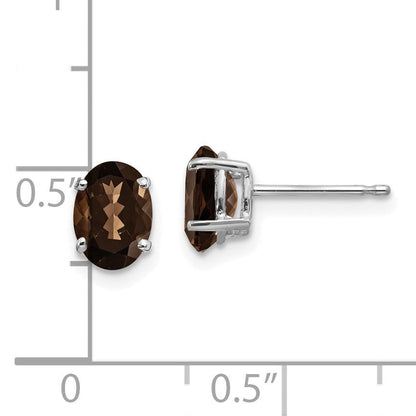 Ohrringe aus 14K Weißgold mit ovalem 7x5 mm Rauchquarz und Gelbgold-Zitrin