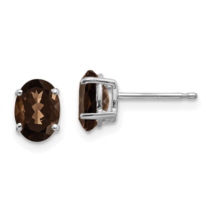 Ohrringe aus 14K Weißgold mit ovalem 7x5 mm Rauchquarz und Gelbgold-Zitrin