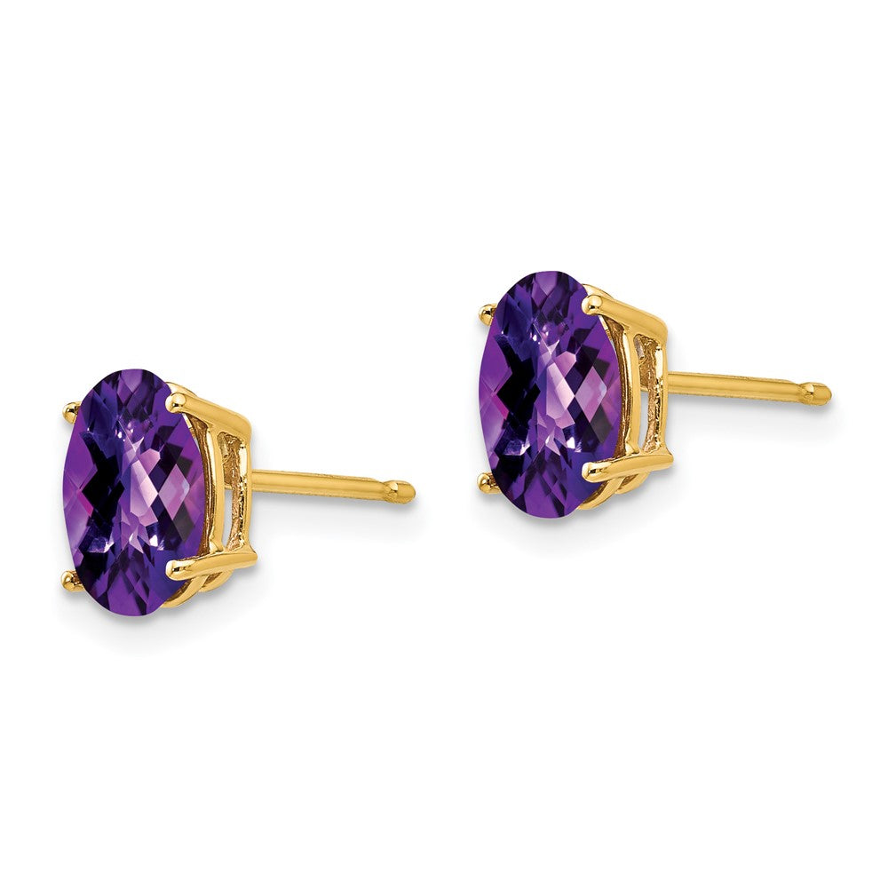 14K Gelbgold Ohrringe mit ovalem Amethyst im Checkerboard-Schliff, 8 x 6 mm