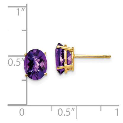 14K Gelbgold Ohrringe mit ovalem Amethyst im Checkerboard-Schliff, 8 x 6 mm