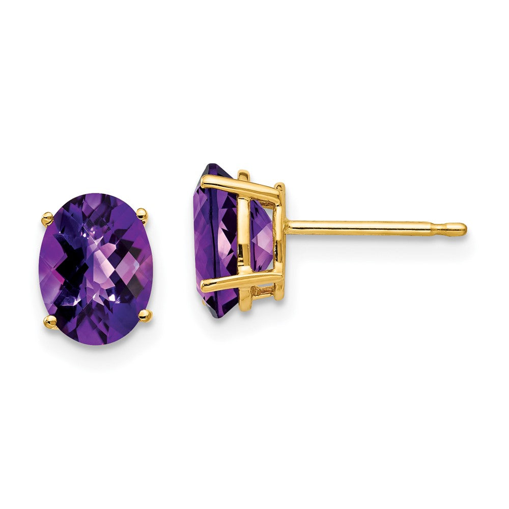 14K Gelbgold Ohrringe mit ovalem Amethyst im Checkerboard-Schliff, 8 x 6 mm