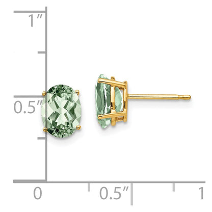 14K Gelbgold Ohrringe mit ovalem grünem Quarz, 8x6 mm