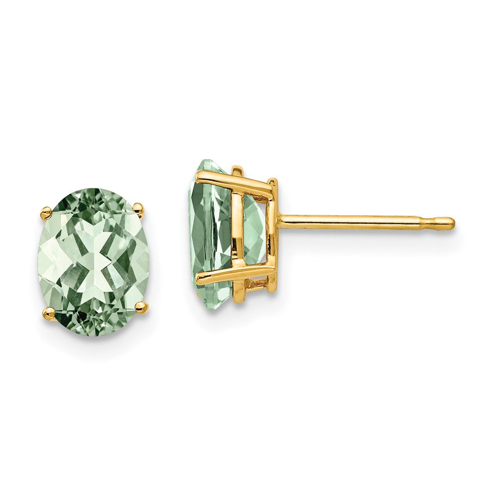 14K Gelbgold Ohrringe mit ovalem grünem Quarz, 8x6 mm