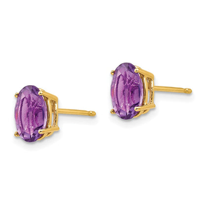 14K Gelbgold Ohrringe mit ovalem Amethyst, 8x6 mm