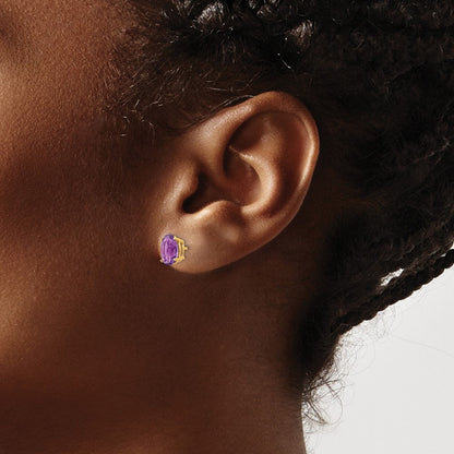 14K Gelbgold Ohrringe mit ovalem Amethyst, 8x6 mm