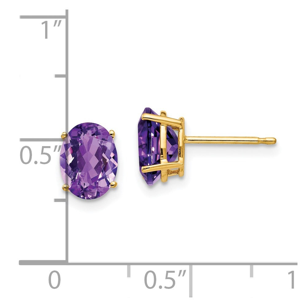 14K Gelbgold Ohrringe mit ovalem Amethyst, 8x6 mm