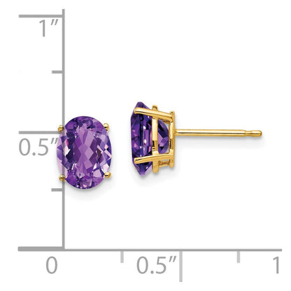 14K Gelbgold Ohrringe mit ovalem Amethyst, 8x6 mm