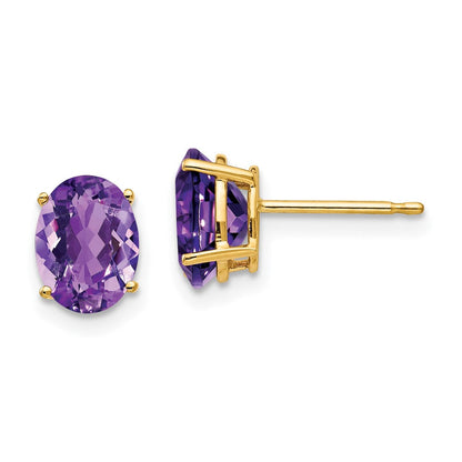 14K Gelbgold Ohrringe mit ovalem Amethyst, 8x6 mm