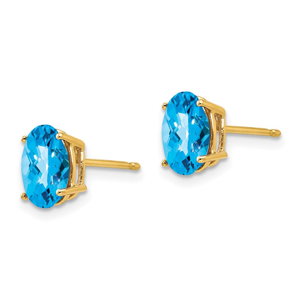 14K Gelbgold Ohrringe mit ovalem Blautopas im Schachbrettschliff, 8x6mm