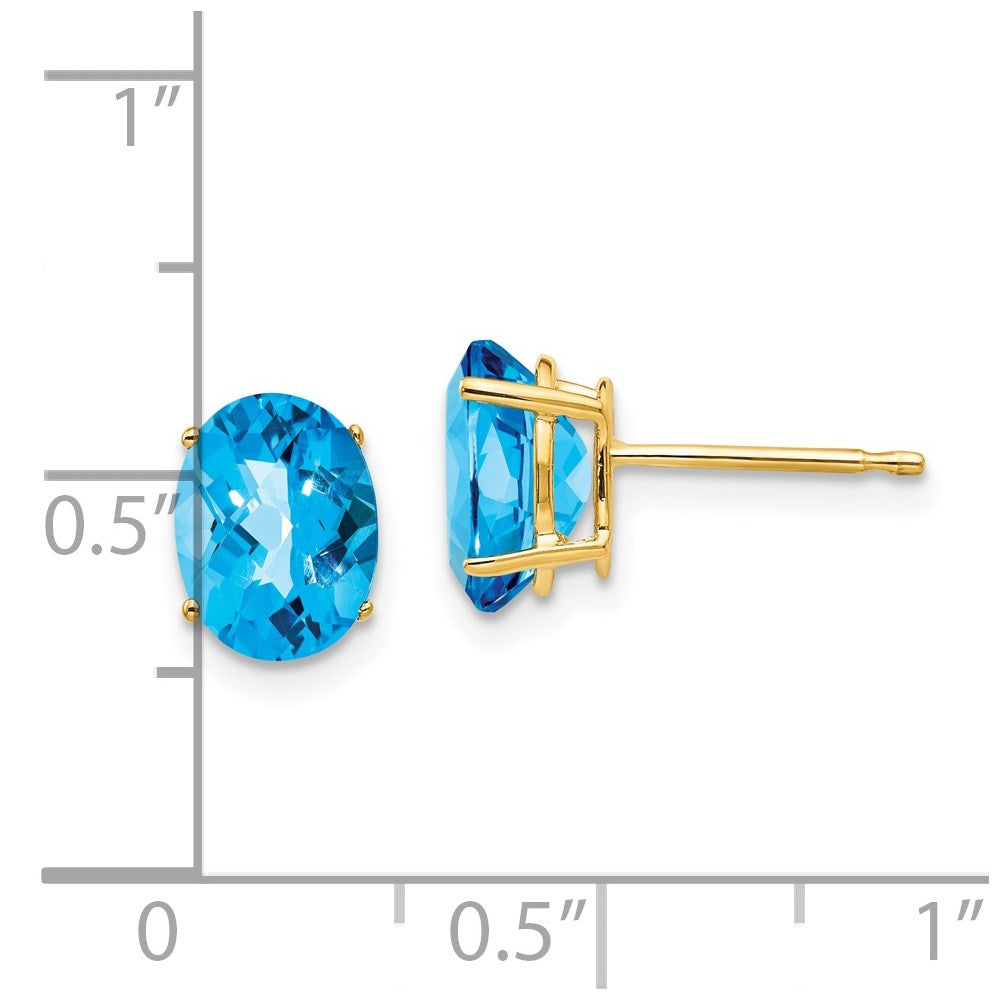 14K Gelbgold Ohrringe mit ovalem Blautopas im Schachbrettschliff, 8x6mm