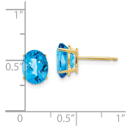 14K Gelbgold Ohrringe mit ovalem Blautopas im Schachbrettschliff, 8x6mm