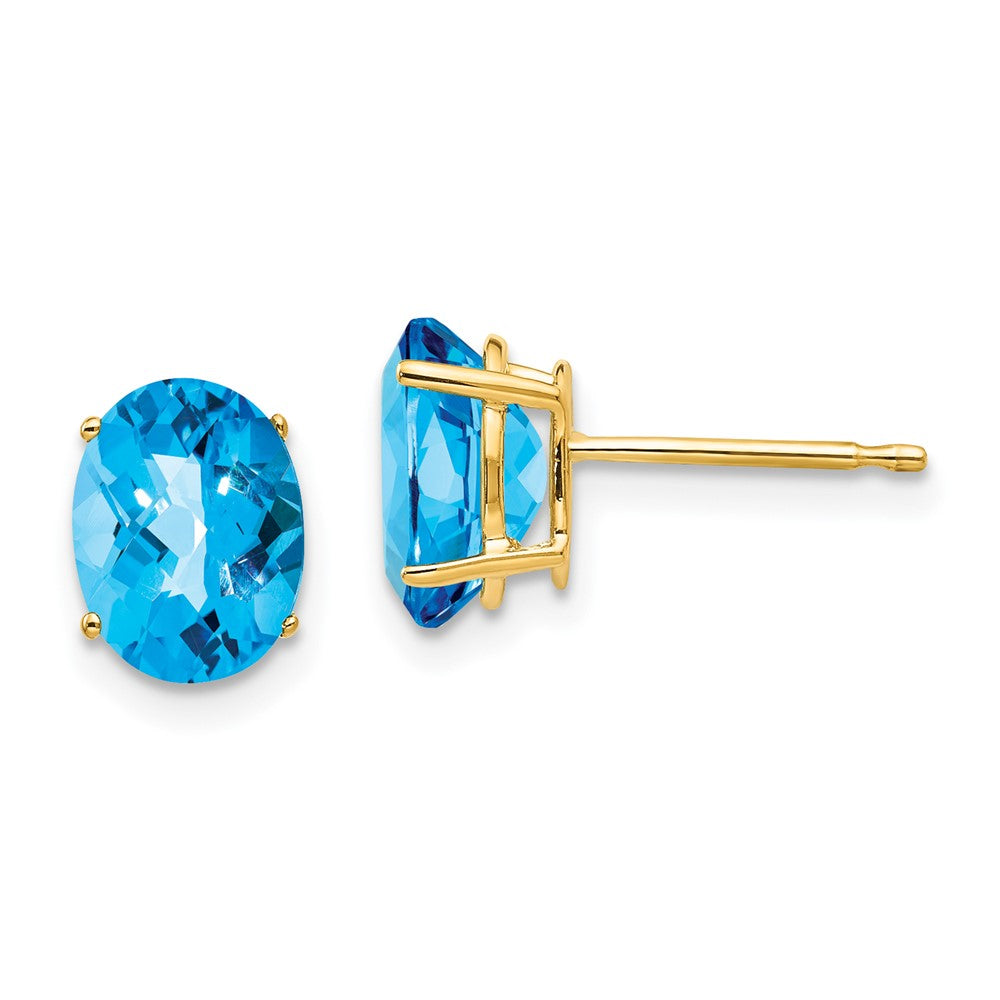 14K Gelbgold Ohrringe mit ovalem Blautopas im Schachbrettschliff, 8x6mm
