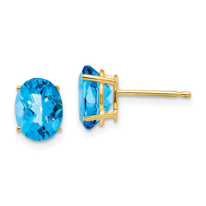 14K Gelbgold Ohrringe mit ovalem Blautopas im Schachbrettschliff, 8x6mm