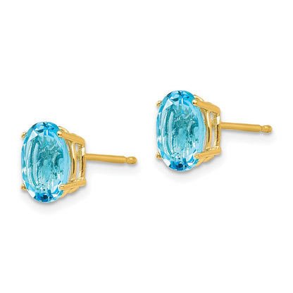 14K Gelbgold Ohrringe mit ovalem blauem Topas, 8 x 6 mm