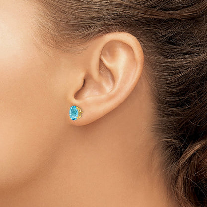 14K Gelbgold Ohrringe mit ovalem blauem Topas, 8 x 6 mm