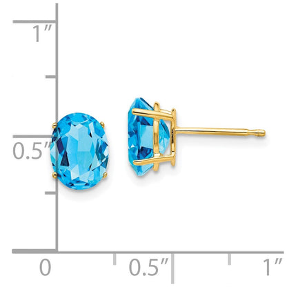 14K Gelbgold Ohrringe mit ovalem blauem Topas, 8 x 6 mm