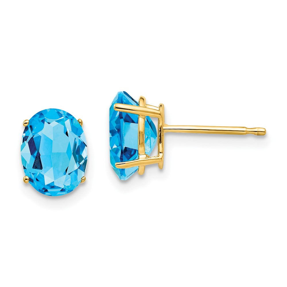 14K Gelbgold Ohrringe mit ovalem blauem Topas, 8 x 6 mm