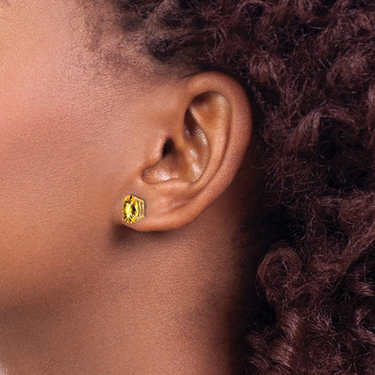 14K Gelbgold Ohrringe mit 8 x 6 mm ovalem Citrin im Schachbrettschliff