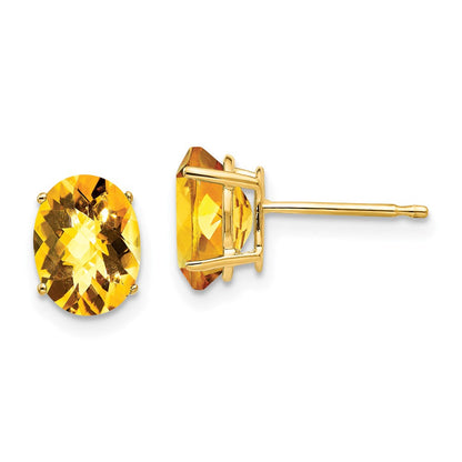 14K Gelbgold Ohrringe mit 8 x 6 mm ovalem Citrin im Schachbrettschliff