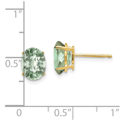 14K Gelbgold Ohrringe mit ovalem Schachbrett-Schliff, 8x6 mm, grüner Quarz